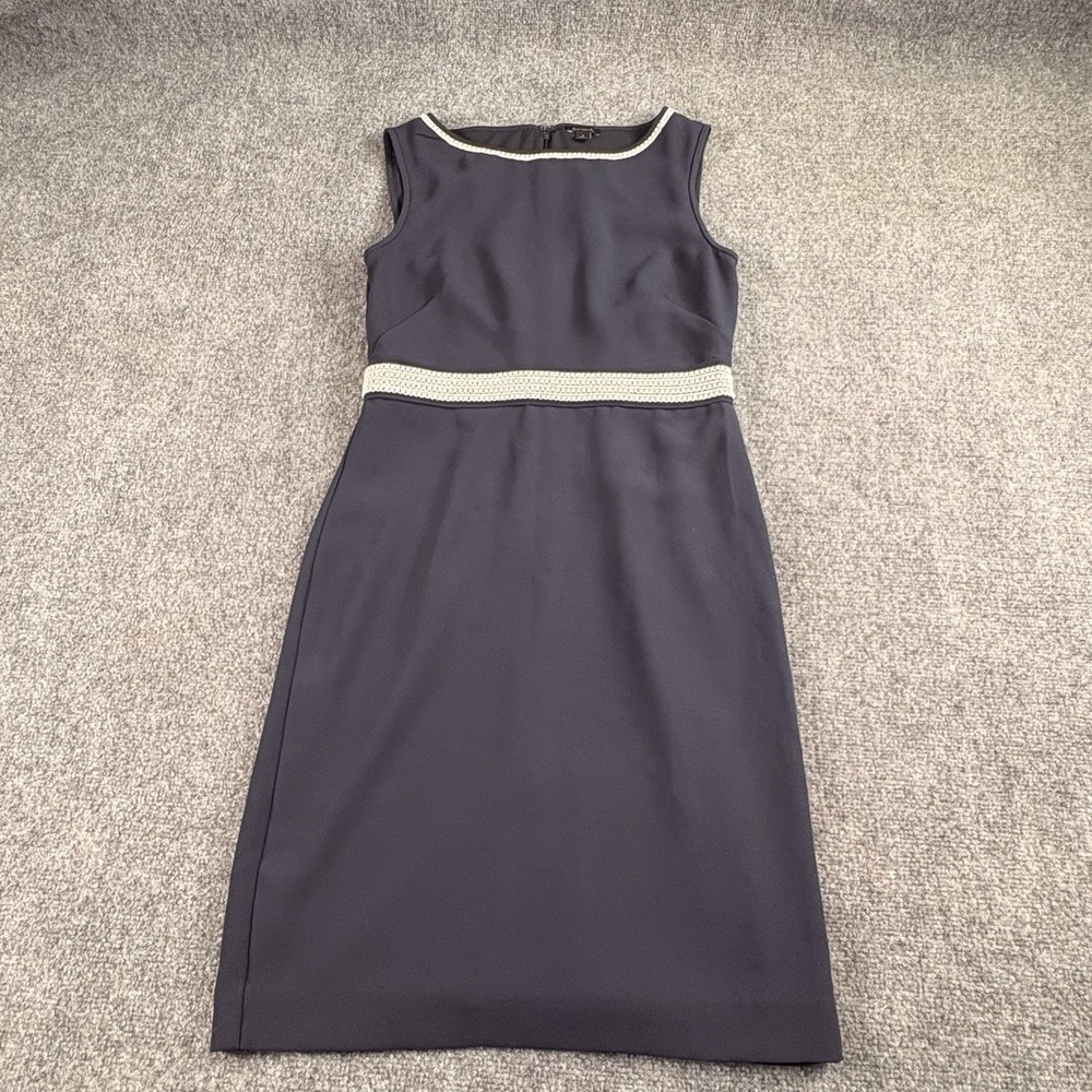Ann Taylor Dress Women's 0 Navy Blue Career Preppy Classic Nautical Lace Trim